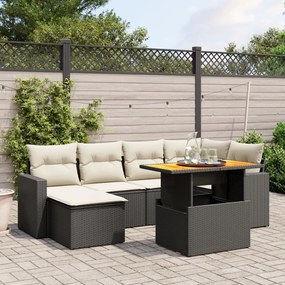 Set divani da giardino con cuscini 7pz nero polyrattan