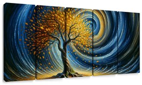 Quadri 5 pezzi – Albero della vita dorato nel vortice della notte
