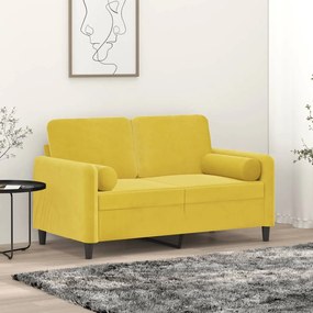Divano A 2 Posti Con Cuscini Giallo 120 Cm İn Velluto /