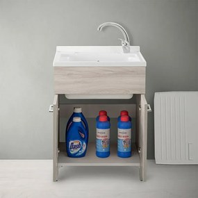 Mobile lavatoio 60x50 cm 2 ante rovere grigio con vaschetta in resina