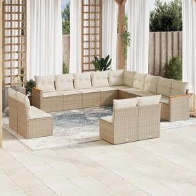 Set Divano da Giardino 13 pz con Cuscini Beige in Polyrattan