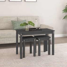 Tavolini a incastro 3 pz grigio in legno massello di pino