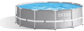 Intex - 26716NP – Piscina Fuori Terra Prisma Frame Rotonda, Pompa Filtro 2006 L/h, Scaletta, 8592 l, Acciaio e pvc, Grigio, 366x99 cm