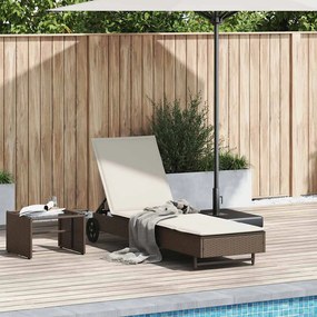 Lettino Prendisole Con Ruote E Cuscino İn Polyrattan Marrone /