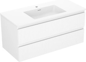 Mexen Rivel mobile da bagno 100 cm con lavabo Otis, 2 cassetti, scanalato, bianco opaco - 91A20-10047-2-BFF01-W18M01