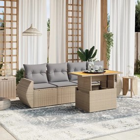 Set divano da giardino 5 pz con cuscini beige in polyrattan