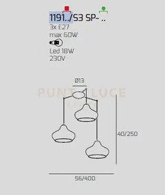 Sospensione cromo 3 luci spostabile vetri (1 x piccolo am + 1 x pic...