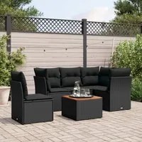 Set Divano da Giardino 6 pz con Cuscini Nero in Polyrattan 3223640