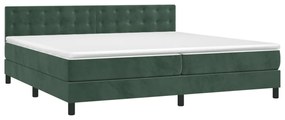 Letto a molle con materasso e led verde scuro 200x200cm velluto