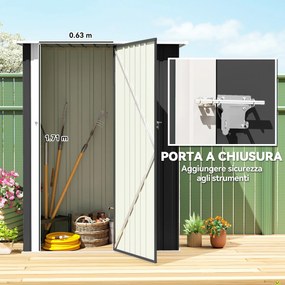 Capanno Porta Attrezzi 142x86x189 cm con Tetto Inclinato e Porta Bloccabile in Metallo Grigio Scuro...