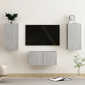 Set di mobili porta tv 3 pz grigio cemento in legno multistrato