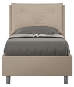 Letto singolo 80x200 imbottito similpelle, rete o contenitore, Made in Italy, Tortora / Contenitore