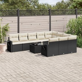 Set divani da giardino 11 pz con cuscini in polyrattan nero