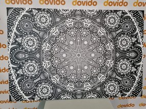 Stampa su tela – Mandala ornamentale con pizzo in bianco e nero
