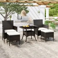 Set da Pranzo per Giardino 5 pz Polyrattan Vetro Temperato Nero 3058328