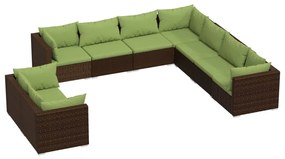 Set Divani da Giardino 9 pz con Cuscini in Polyrattan Marrone