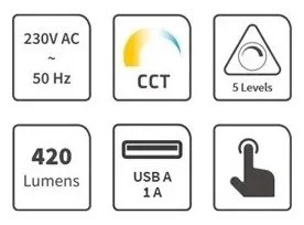Lampada da tavolo LED dimmerabile USB 7W 230V 3000-5500K bianca