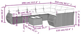 Set divano da giardino 10 pz con cuscini grigio in polyrattan