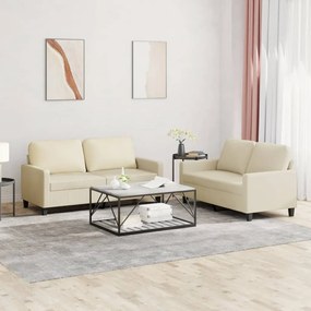 Set Di Divani 2 Pz Con Cuscini Crema İn Similpelle /