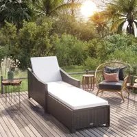 Lettino Prendisole con Cuscino Bianco Crema in Polyrattan Nero 317179