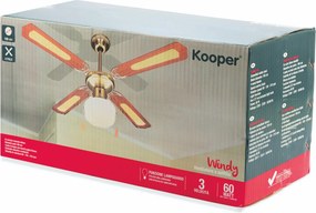 Ventilatore da Soffitto con 4 Pale e Lampada Ø106cm 3 Velocità  Kooper Windy Marrone...