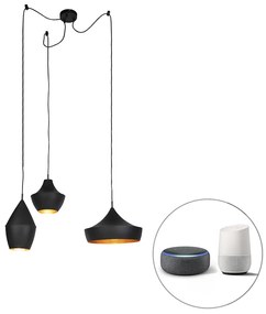 Set di 3 lampade a sospensione intelligenti nere con oro incluso Wifi A60 - Depeche