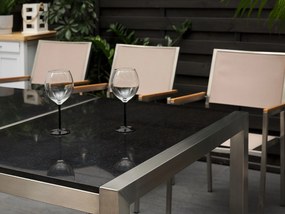 Set di tavolo e 8 sedie da giardino in acciaio basalto e fibra tessile beige nero lucido 220 cm GROSSETO Beliani