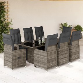 Set bistrò da giardino 9 pz con cuscini in polyrattan grigio