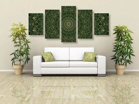 Quadri 5 pezzi – Mandala decorativa dettagliata in verde
