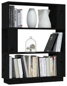 Libreria/divisorio nero 80x25x101 cm in legno massello di pino