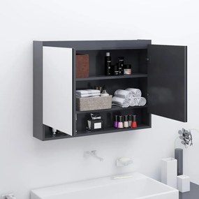 Armadietto Bagno Con Specchio 80x15x60 Cm İn Mdf Grigio /