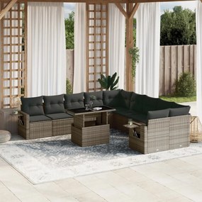 Set divani da giardino 11 pz con cuscini in polyrattan grigio