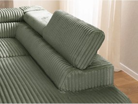 Divano angolare verde (con penisola a destra/a L) con rivestimento in velluto a coste Marbeya – Ropez