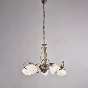 Lampadario in ferro laccato marrone con decorazione oro antico e di...
