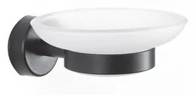 Kamalu - Portasapone in acciaio inox nero opaco e vetro installazione a muro | Monde-N