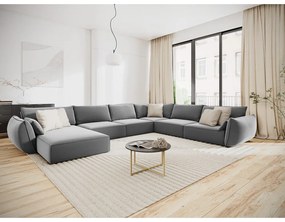 Divano angolare grigio chiaro (con penisola a destra/a U) con rivestimento in velluto Vanda – Mazzini Sofas