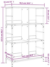 Libreria Nera 78,5x33x117,5 cm in Legno Multistrato