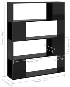 Libreria/Divisorio Nero Lucido 100x24x124 cm