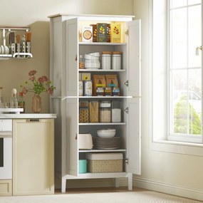 Credenza Mobile da Cucina 80x40x176,5 cm con Luce LED Dimmerabile a 3 Colori Ripiani Regolabili in MDF Bianco...