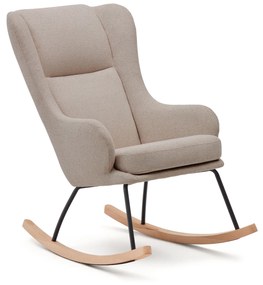 Kave Home - Poltrona a Dondolo in ciniglia beige, telaio in acciaio nero e legno di faggio.