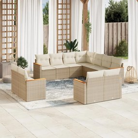 Set divani da giardino 11 pz con cuscini beige in polyrattan