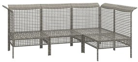 Set divani da giardino 4 pz con cuscini in polyrattan grigio