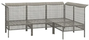 Set divani da giardino 4 pz con cuscini in polyrattan grigio