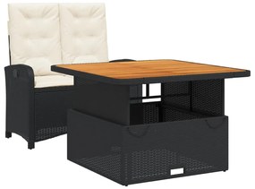 Set da pranzo da giardino 2 pz con cuscini nero in polyrattan