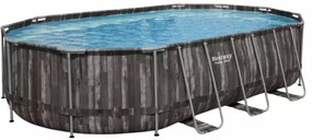 Piscina Fuori Terra 610x366x122 cm Rivestimento in Legno con Pompa