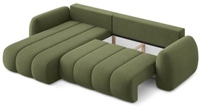 Divano angolare verde allungabile/con contenitore (con penisola a sinistra/con chaise lounge) con rivestimento in bouclé Pele – Makamii