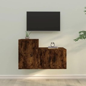 Set mobili porta tv 2 pz rovere fumo in legno multistrato