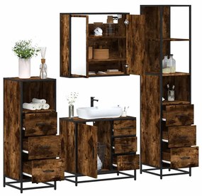 Set Mobili Da Bagno 4 Pz Rovere Fumo İn Legno Multistrato /