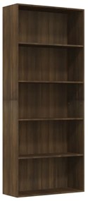 Libreria 5 ripiani rovere marrone 80x30x189cm legno multistrato