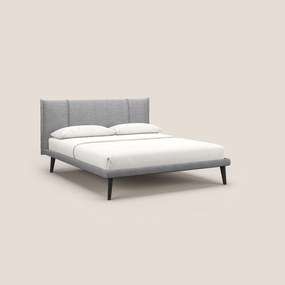 Klaus LETTO moderno con piedi in mogano e tessuto fiammato impermeabile T03 grigio chiaro